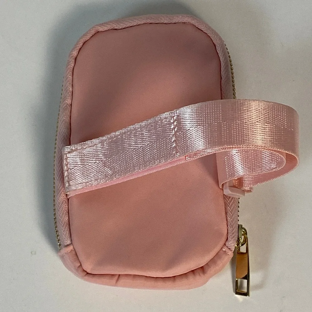 The Darling Effect Pink Nylon Small Zip Pouch w/Arm Strap Gold Hardware Mini Bag